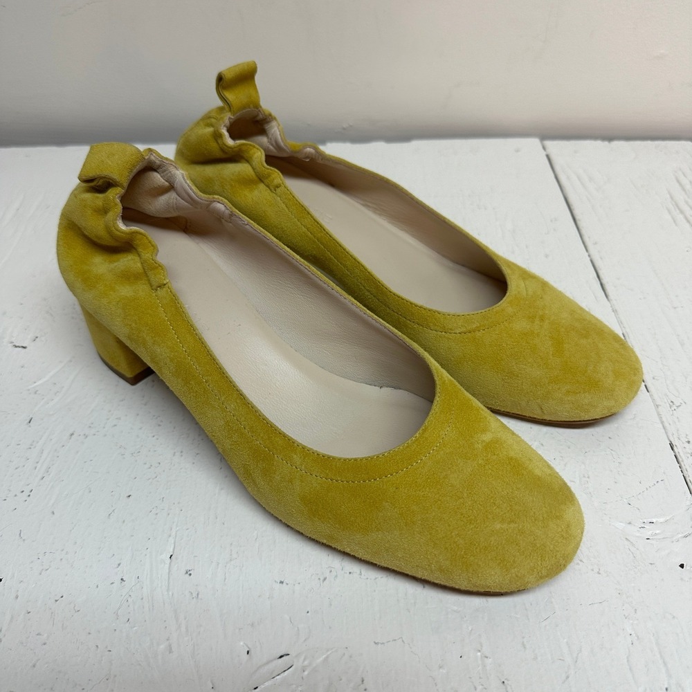 EVERLANE Day Heel Yellow Suede Gathered Elastic Block Heel Pumps Women 6.5 Italy - Picture 2 of 10